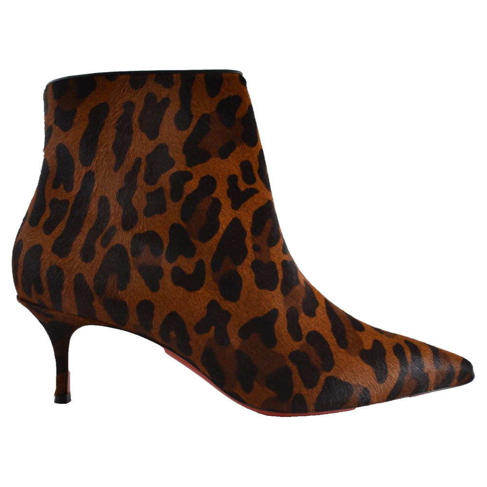 Christian Louboutin So Kate Booty 55 Black Leopard Pony Short Ankle Bootie 36.5